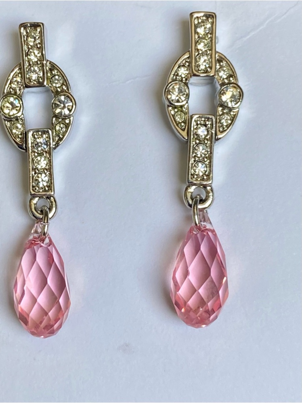 Crystal Drop Pink Dangle Earrings   Vintage 90s